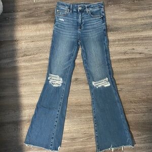 AE Super High Rise Distressed Flare Jeans